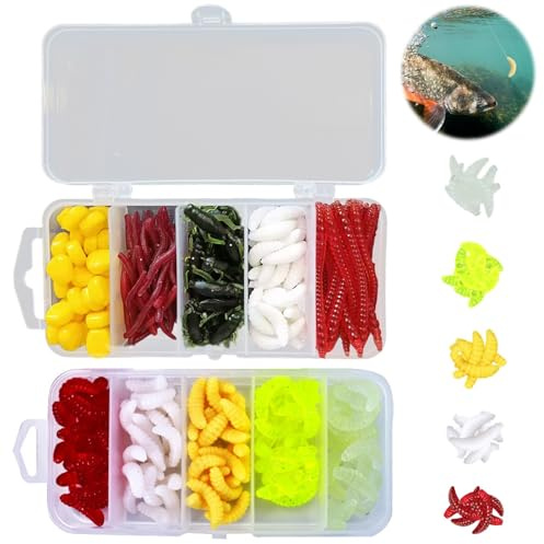 JURENEE 250 Stück Köderwürmer, PVC Material Künstlicher Wurm Set, Künstliche Bionische Köder Würmer Set, Realistische Form, Sicher zu Bedienen, Geeignet für Salzwasser, Süßwasser Angeln Köder