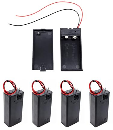 JZK 5-Pack 9V Battery Holder with ON/OFF Switch and Cover, 9 Volt Plastic Battery Case with Bare Wire Lead & Screw, Plastic Battery Cell Power Bank Case for DIY Electronic Project