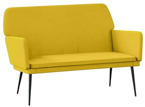 Qnhdfrt Sitzbank Samt Gelb, Polsterbank mit Rückenlehne und Armlehnen, Wohnzimmerbank mit Metallgestell, Bequemes Sitzmöbel für Flur und Wohnzimmer, 108x79x79 cm