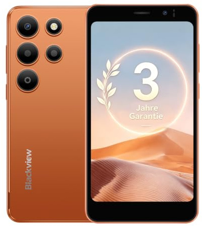 Blackview Wave 2C Telephone Portable Android 16 Smartphone Pas Cher, 5 HD+ IPS Smartphone, 12Go+32Go/ext 2To, 4G Double SIM/Déverrouillage Facial/GPS – Orange Flamboyant