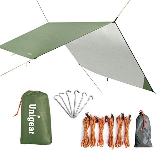 Unigear Camping Tarp Waterproof Rain Fly, Lightweight Tent Shelter Canopy | Foldable tarp shelter for hiking and camping, waterproof cover against rain, snow and sun, suitable as tent awning or outdoor