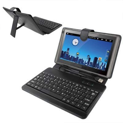 Caja del Teclado, 8 Pulgadas Universal Tablet PC Funda de Cuero Negro Carcasa con Teclado de plástico USB y Soporte para Adultos niños Mujeres Hombres niños niñas