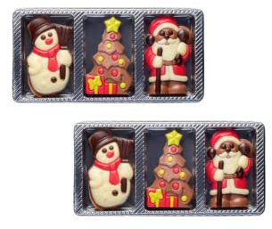 Confiserie Weibler | Figurines de Noël en chocolat au lait : 2 x Bonhomme de neige, 2 x Arbre et 2 x Père Noël - (60 Gr)