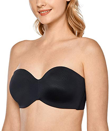 DELIMIRA Soutien Gorge sans Bretelles Invisible Grande Taille Femme Soutien-Gorge avec Armature Minimiseur Noir 100E