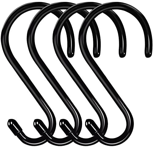 HiGift 6 Inch Large S Hooks for Hanging Heavy Duty, Non Slip Vinyl Coated S Hook for Closet, Steel Metal Black Rubber Coated S Hooks for Hanging Plant Jeans Pot Pan Clothes Purse Towel Bags- 4 Pack