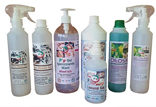 Pip Kit Beauty Hair Mini: Pip Lavamani San LT.1, Gel Igienizzante Mani Disp.LT.1, Deosan FL. LT.0,5 + Vapo pari a 5 LT. P.Uso + BioSan Beauty Hair FL. LT. 0,5 + Vapo Pari a 15 LT. P.Uso
