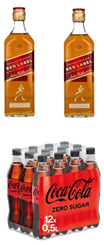 Coca-Cola/Johnnie Walker Red Label Blended Scotch Whisky (2 x 700ml) + Coca-Cola Zero Sugar - null Zucker und ohne Kalorien, EINWEG Flasche (12 x 500 ml)
