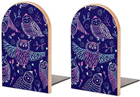 Packung Mit 2 Buchstützen Niedliches Eulen-Blumenmuster Rutschfester Bücherständer Aus Holz Bücherregal Bücherhalter Für Home Desk Office Library