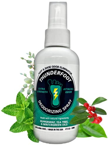 Thunderfoot Natural Shoe and Foot deodorizing Spray- Mint Scent - Shoe Odor Eliminator, Shoe Spray Deodorizer, Shoe freshener, Foot Deodorizer, Odor Eliminator for Shoes (4 OZ)