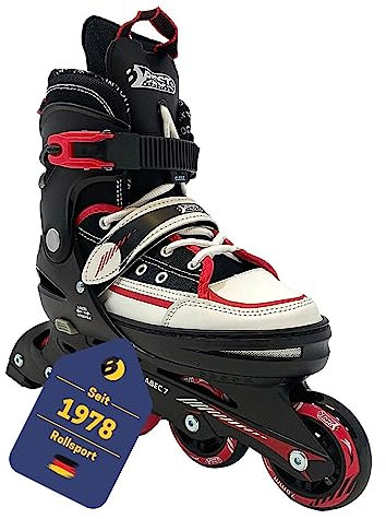 Best Sporting Inline Skates Kinder I Rollschuhe größenverstellbar I robuste Inliner für Jugendliche mit Bremse I schwarz/rot I Rollerskates Schuhe Kinder I Inliner mit 4 Rollen