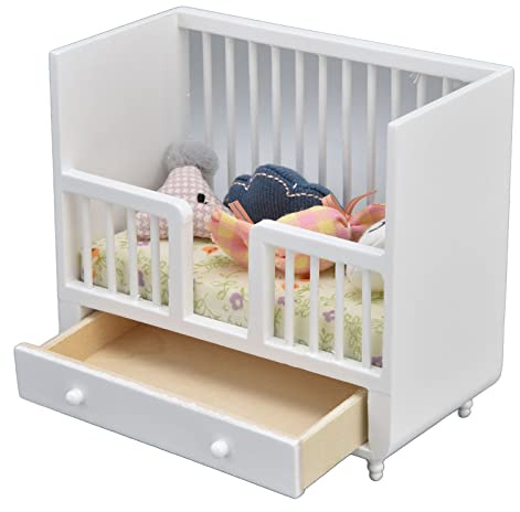 1/12 Miniature Wooden Crib & Cradle Bed - Baby Doll Nursery Furniture Accessories - DIY Miniature Dollhouse Bed
