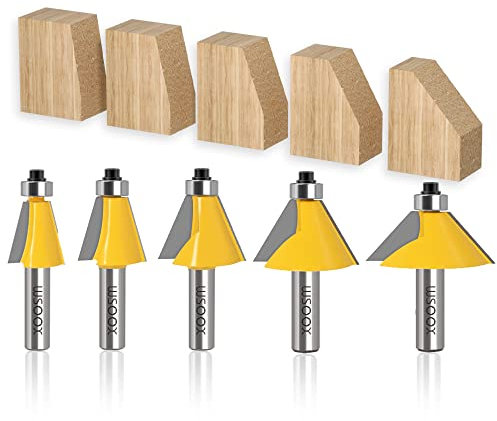 WSOOX 5PCS Smusso Router Bit con 1/2 Shank Bevel Edge Forming Router Bit (11,25 °, 15 °, 22,5 °, 30 °, 45 °.)