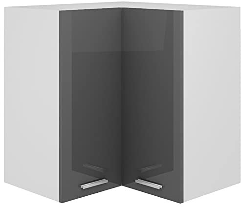Keketa Hängender Eckschrank Indoor Küchenschrank Wand Stauraum Regal Schrank Küchenmöbel Hochglanz Grau 57x57x60cm Engineered Holz