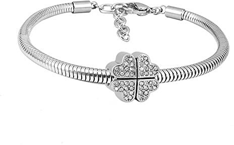 Bungsa Armband Schlangenkette mit Kleeblatt-Anhänger Kristall Silber aus Edelstahl Damen