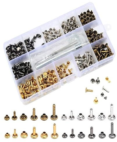 180 ensembles de rivets en cuir rivets à double capuchon en 3 tailles, goujons métalliques tubulaires , outil de fixation 3 pièces, réparation ou décoration de rivets artisanaux, 4 couleurs