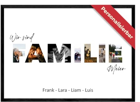 Familien Bilder Collage Personalisiert – Personalisierte Geschenke | Einzigartige Deko für deine Familie zum Hinstellen oder Aufhängen – Das perfekte Geschenk für jeden Anlasse einzugsgeschenke