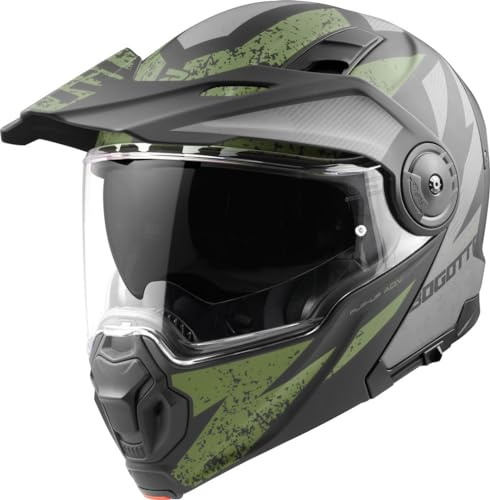 Bogotto FG-102 Safari Fiberglas Enduro Klapphelm, schwarz matt/grau/grün, 2XL