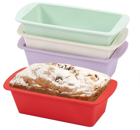 Vinuwu 4Pezzi Stampo Plumcake, Silicone Small Tortiera Rettangolare, Antiaderente Stampi per Dolci, 20x9.5x5.5cm Teglia Forno Rettangolare, Small Mini Stampo Torta Tortiera