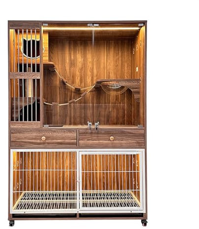 Katzenhaus katzenvilla Holz-Katzen- und Hundehütte, integrierter Katzenkäfig, super großer Freiraum, Katzenkäfig, Zucht, Luxus-Katzenvilla Katzenhütte