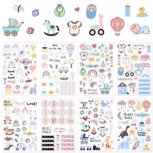 XIHIRCD 4 Bögen Scrapbook Aufkleber, Verschiedene Muster Baby Scrapbook Aufkleber Baby Mädchen Aufkleber Baby Jungen Scrapbook Aufkleber Baby Scrapbook Zubehör