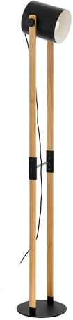 Eglo Lampadaire Hornwood, lampe de salon sur pied vintage industriel, certifié FSC, luminaire rétro en acier et bois, couleur noir, crème, brun, douille E27, certifiée FSC, avec interrupteur