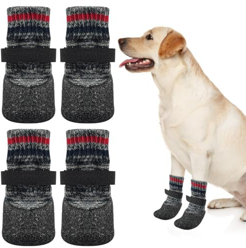2 Pairs Hundeschuhe-Pfotenschutz,Doppelseitige Anti-Rutsch-Hundesocken,Pfotenschutz Gegen Lecken und RutschenHundeschuhe,Rutsch Socken für Hunde mit verstellbarem Klettverschluss,Pfotenschutz