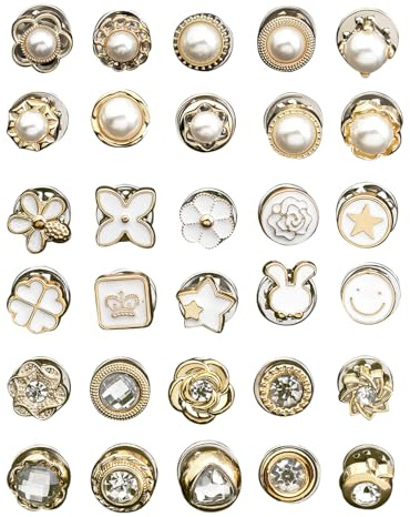 KGDUYC Botones de Broche de Camisa - 30 Piezas Botones,Broche de Seguridad Broches,Pines Invisibles de Botón sin Coser para Mujer, para Ropa, Decoración de Sombreros