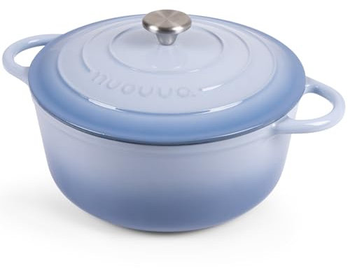 Casseruola in Ghisa Smaltata, Pentola Olandese Antiaderente con Coperchio, Induzione/Gas/Forno, Cottura Omogenea – 6.1 Liter 30cm Blu Cielo – da Nuovva