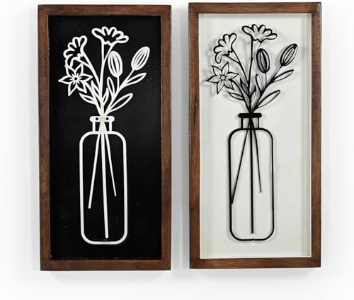 iAnanas 2-teiliges Metall-Blumengefäß Wanddekoration – Elegante Skulptur für Küche, Badezimmer, Wohnzimmer – Wandkunst-Set mit Blumendesign, moderne Deko aus Metall für stilvolle Akzente in jedem Raum