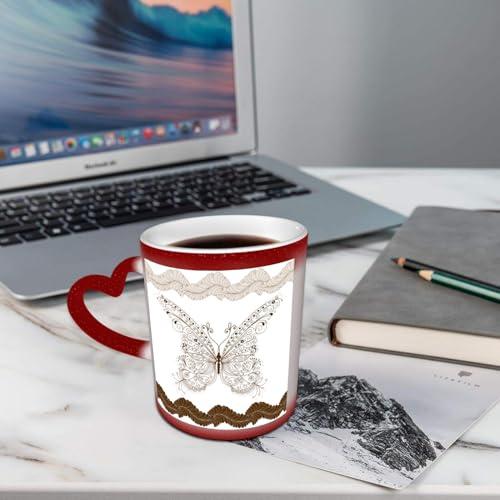 AELKSP Tasses Magique Mugs Change De Couleur en Fonction De La Température du Liquide,Mug Cadeau Original Tasse pour 330ml,Oeuvre d'art de pllon avec des ailes tourbillonnantes de style de mode orné v
