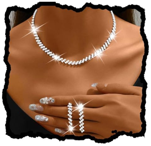 Reaky Strass-Halsketten-Set, silberfarben, Brautschmuck-Set, Kristall-Halskette, Hochzeits-Accessoires für Frauen (2)