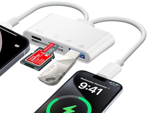 4-in-2 SD Karte Adapter für iPhone, [MFI Zertifiziert] USB-C Adapter für SD/MicroSD – Kompatibel mit iPhone 8 und höher, Digitalkamera Transfergerät, Plug and Play