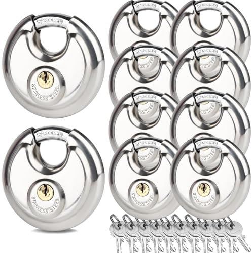 Vorhängeschlösser aus Edelstahl für den Außenbereich, robuste Diskusschlösser für Lagereinheiten, Schuppen, Tore und Zäune, gleichschließend, 70 mm, 10 Stück