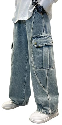 NEAWEALY Jeans baggy per bambini ragazzi, pantaloni a gamba larga, jeans a gamba dritta, pantaloni in denim y2k, jeans cargo, pantaloni della tuta con tasche, pantaloni da lavoro