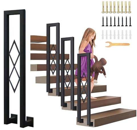 YUJEYHD Barandilla de Escalera Interior en Forma de U Pasamanos Antideslizante, Balaustre de Seguridad de Hierro Forjado Valla Decorativa para Jardín, Porche, Desván y Exterior(Size:100cm,Color:negro)