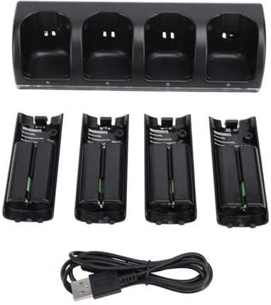 Culnflun Charging Docking Station for Wii Remote Controller, 4 in 1 Controller Charger Station Dock Stand Cable Adapter with LED Indicators and 2800mAh Rechargeable Batteries (Black)