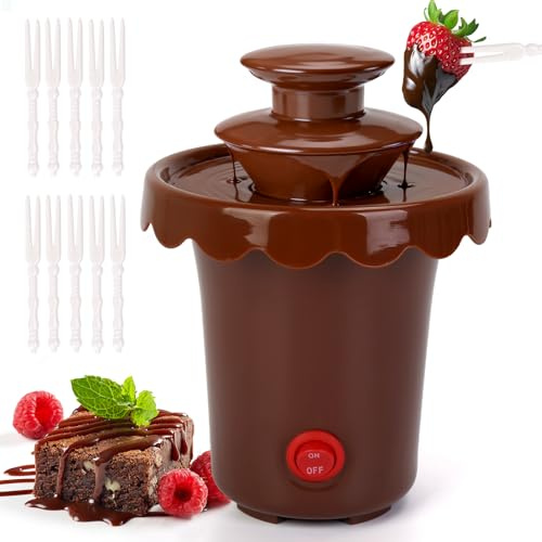 Mini fuente de chocolate con 10 tenedores, mini máquina de inmersión de chocolate de 2 niveles para usar solo con jarabe de chocolate, apta para fiestas, uso diario, funciona con 4 pilas C (no