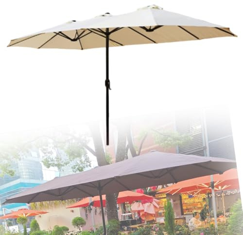 Grand parasol rectangulaire à manivelle double face pour marché, piscine, jardin, auvent d'extérieur noir/beige (455 x 265 cm) Protection UV facile à ouvrir