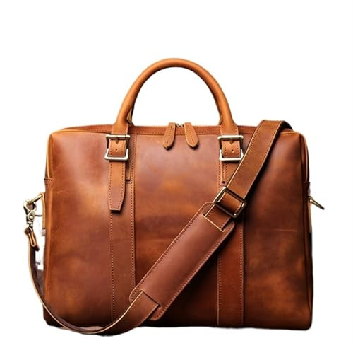 Mäns Portfölj Läder Portfölj för Män, Fritidsväska, Axelväska Kohud för Dator, Office for Laptop 15,6 tum, brun, Talla única