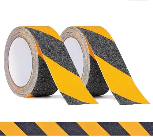 Kisizity 2 Rollen Anti-Rutsch-Klebeband 50mm x 10m Selbstklebendes Antirutsch Klebeband Schwarz-Gelb Anti-Rutsch-Band Treppe Anti Rutsch Streifen für Stufen Treppen Böden Innen- und Außenbereich