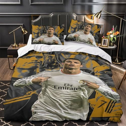 ZIMONJO Ronaldo 3D Stampa Digitale Calcio Copripiumino 2 Pezzi Set Copripiumino Con Cerniera Microfibra Morbido E Federe Set Di Biancheria Da Letto Per Bambini Single（140x200cm）