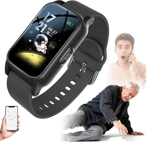 Montre Connectée Pour Seniors, Avec Traceur GPS, Appel D'urgence, Détection De Chute Et Alerte Médicale SOS - Montre Connectée Unisexe Avec Suivi De Santé Et Appels Vidéo HD(Noir)