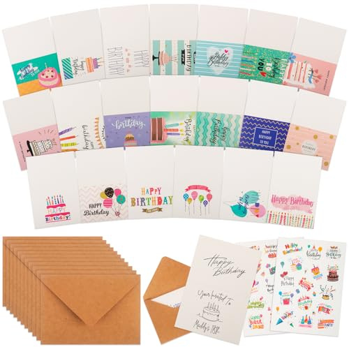 Axiwjolt 20Pcs Set Biglietti Auguri Compleanno, Mini Happy Birthday Biglietti, Biglietti Pieghevoli di Alta Qualità con Busta, per Piccoli Messaggi di Auguri Scritti a Mano per la Festa di Compleanno