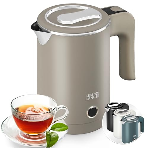 LEBENLANG Hervidor agua electrico en Acero Inoxidable - 0,5 Litros, 600W, Libre de BPA I Pequeño Hervidor Electrico de Viaje I Pequeña Hervidores de agua eléctrico Mini travel kettle