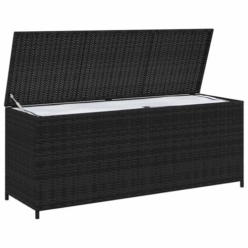 Mengtu Poly Rattan Aufbewahrungsbox Gartenbox Sitzbank, Schwarz, 150x50x60 cm, wasserdicht für Gartenkissen, Auflagen und Zubehör 43134