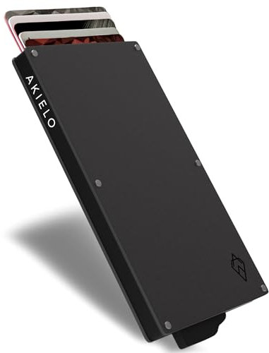 AKIELO Kartenetui mit RFID Schutz und Geschenkbox – Minimalistische Geldbörse Herren – Kompakte Wallet und Kontaktloser Kreditkartenschutz (Alpha - Titan Ausgabe)