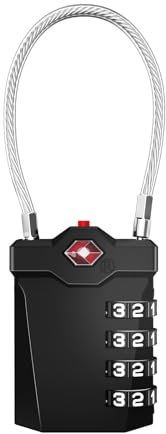 ZHEGE Gepäckschloss 4 Stellig, TSA Koffer Zahlenschloss, Rreisekoffer Schloss Zahlencode mit Öffnung Alarmanzeige, Vorhängeschloss Draht, Kofferschloss für Reise, Klein Kabelschloss Spind (Schwarz)