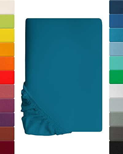 Lavea® Spannbettlaken 180x200cm-200x200 - aus atmungsaktiver Baumwolle - Passgenau für Standardmatratzen bis 20cm - Aquamarines Bettlaken mit Gummizug - Jersey Spannbetttuch 180x200cm-200x200