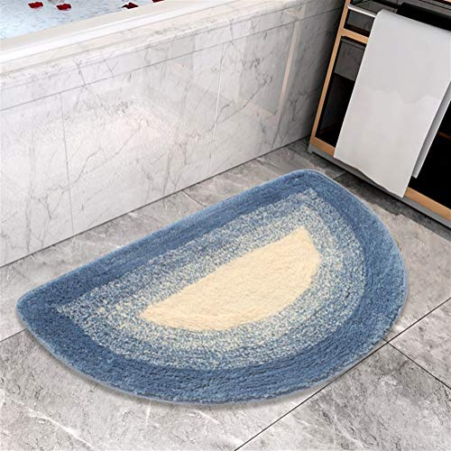 FCS Bathroom Badematte Badvorleger Halbrund Waschbar Badeteppich Weich Duschvorleger rutschfest Antibakteriell aus Mikrofaser, Maschinenwaschbar (Color : Blue, Size : 40x60cm)