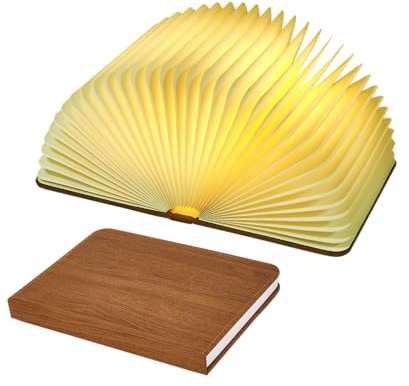 XIUDI Faltbare Buchlampe in 8 Farben, verbesserte Version, tragbare Buchform, Schreibtischlampe, LED-Papierlaterne mit USB-wiederaufladbarem Nachtlicht, großes Holz (Größe 21,6 x 16,3 x 2,5 cm)